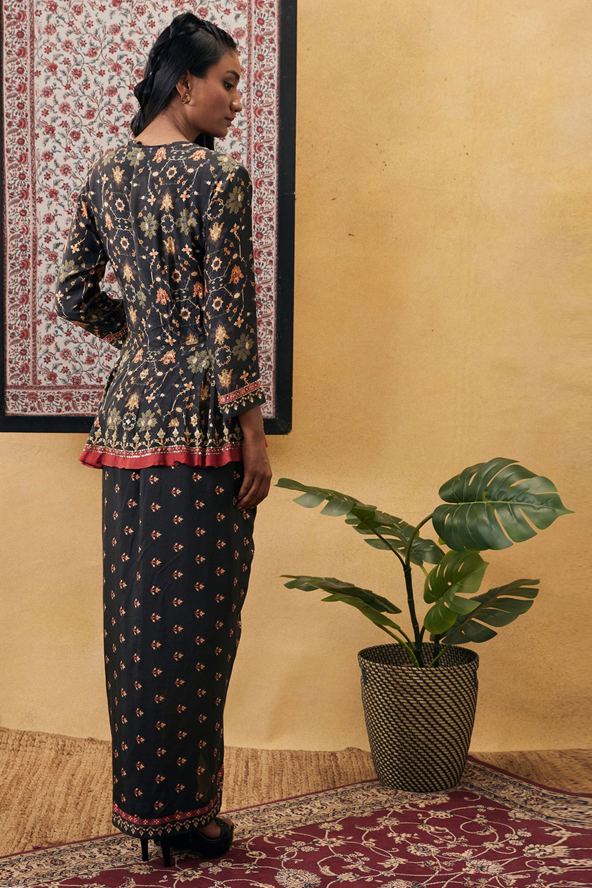 Zahra Printed Skirt Set With Peplum Top