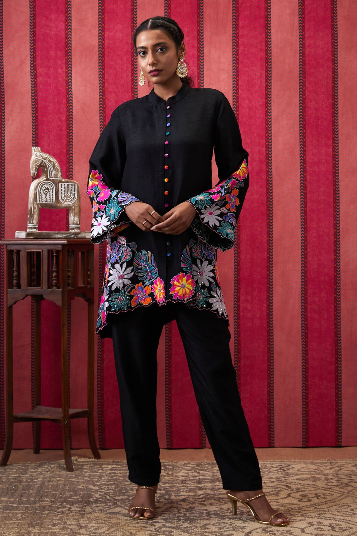 Black Zinnia Applique Co-ord Set