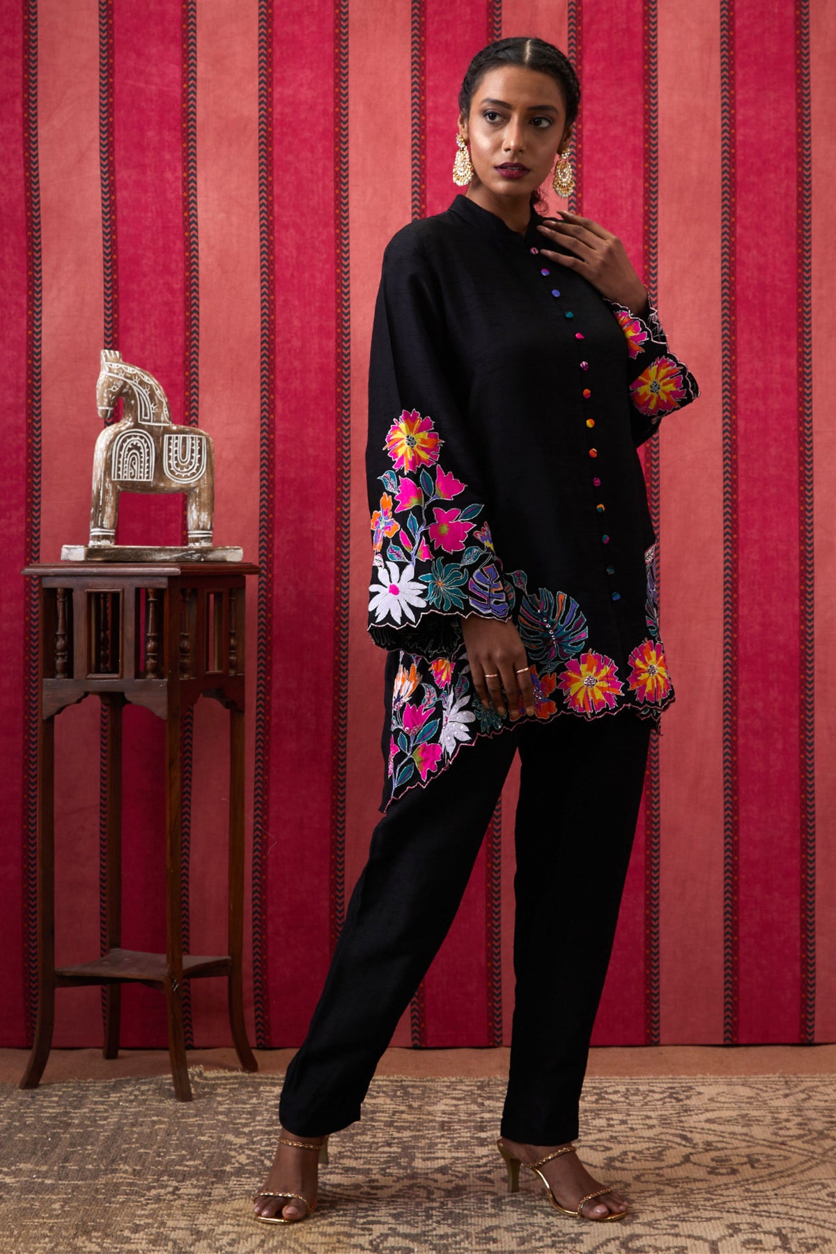 Black Zinnia Applique Co-ord Set