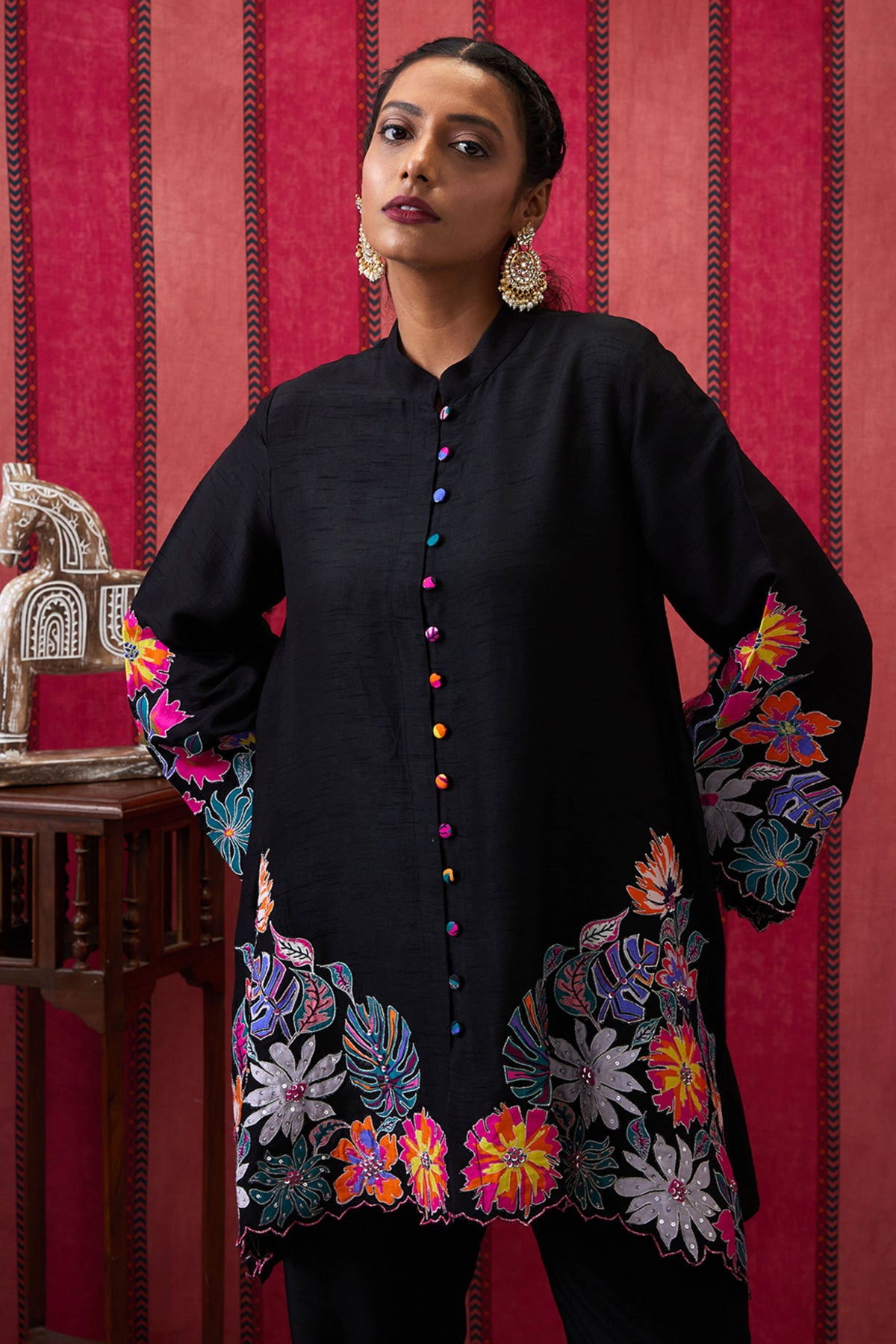 Black Zinnia Applique Co-ord Set
