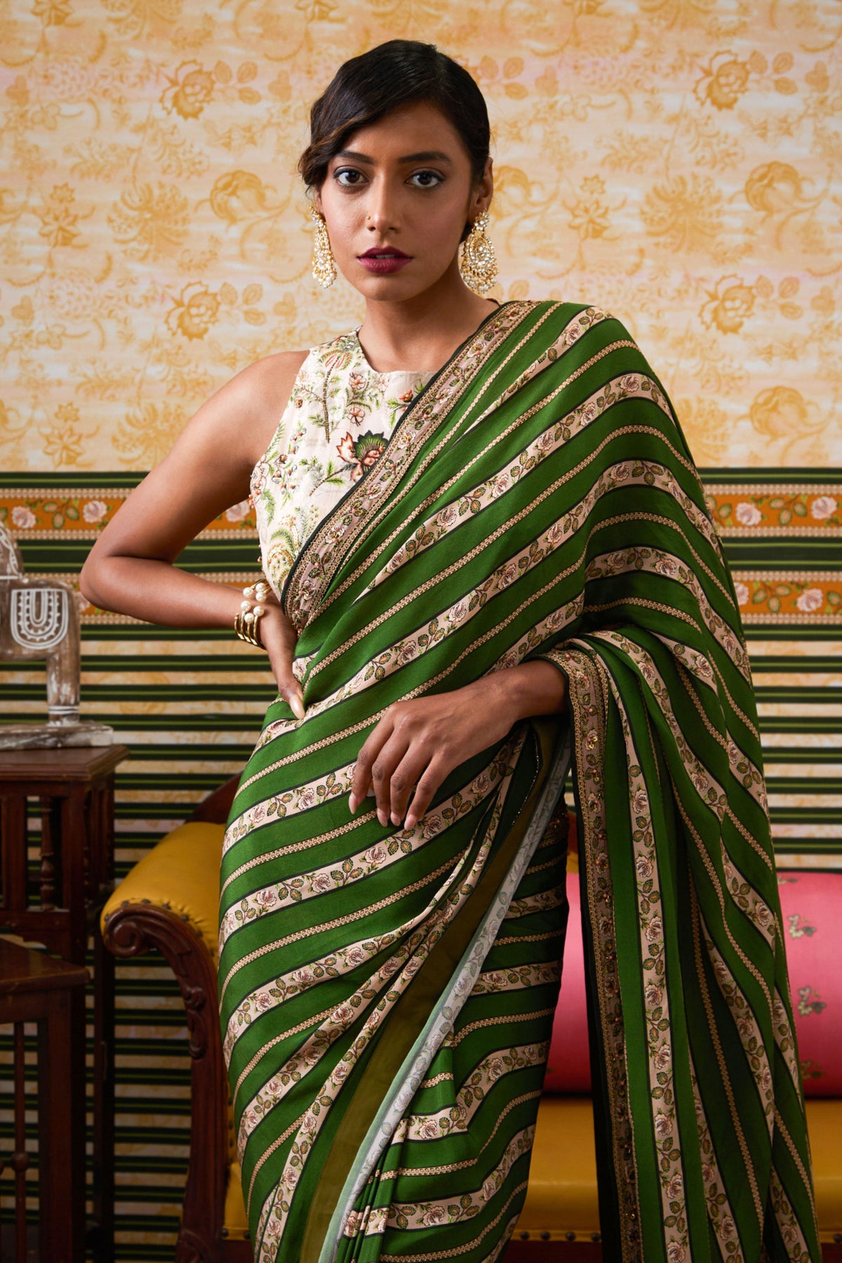 Mehr Embroidered Pre-draped Saree