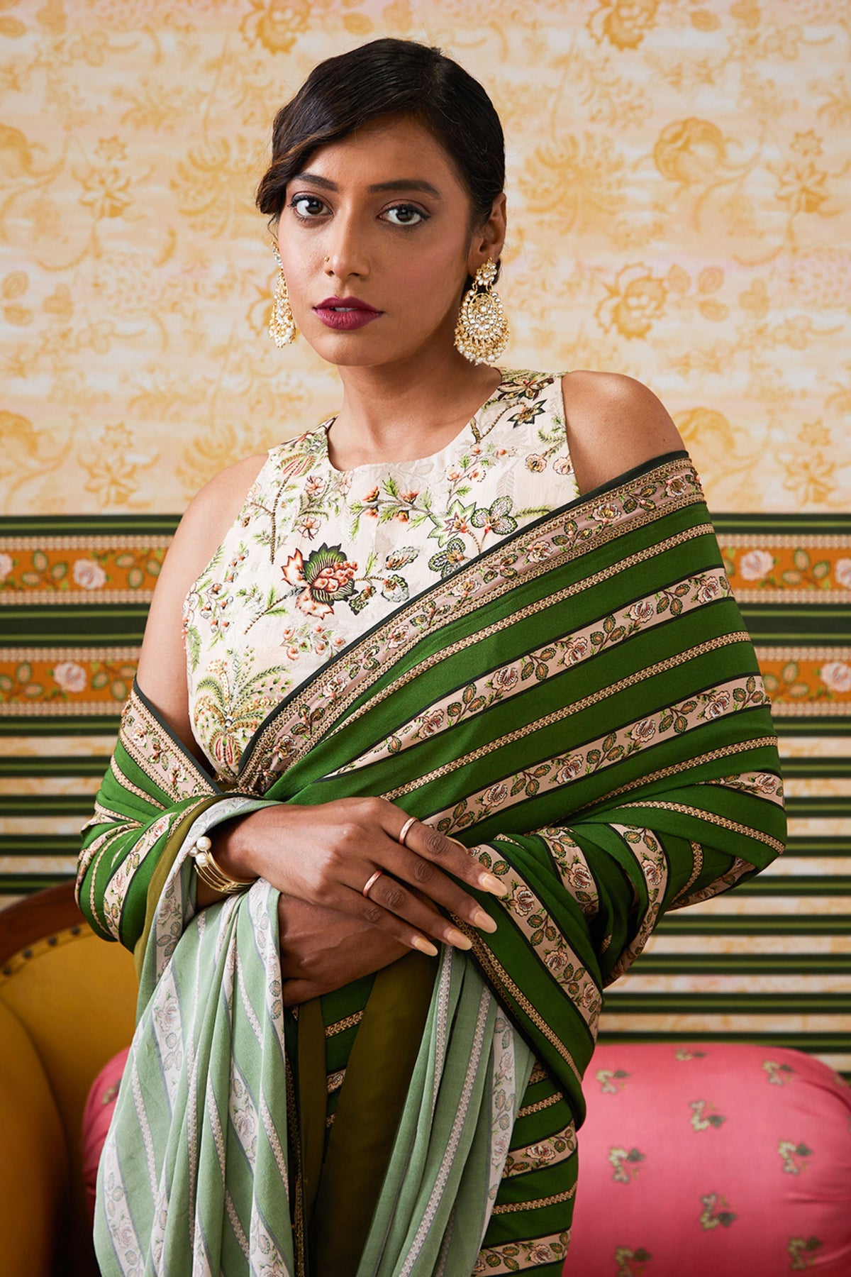 Mehr Embroidered Pre-draped Saree