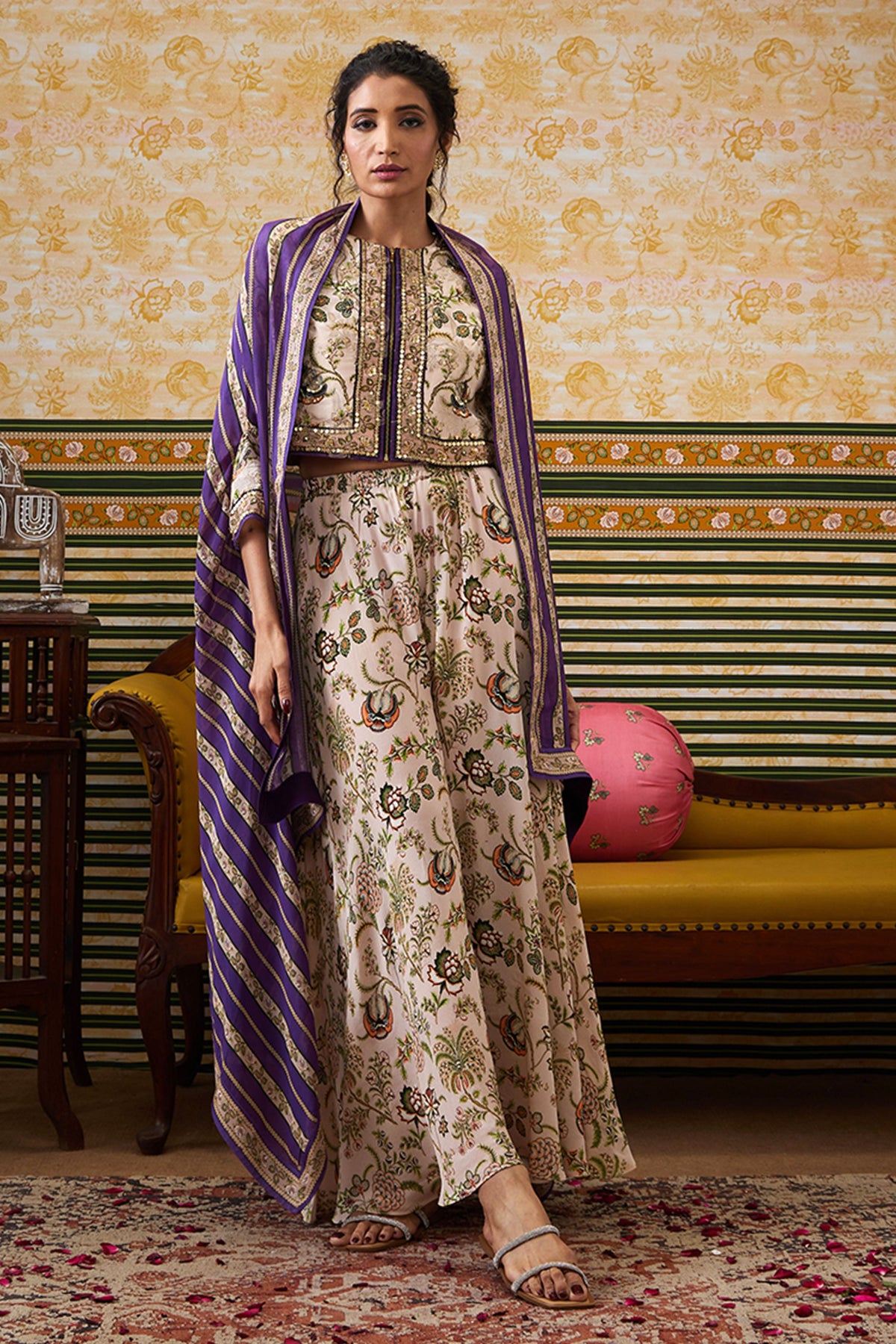 Mehr Printed Co-ord Set With Cape