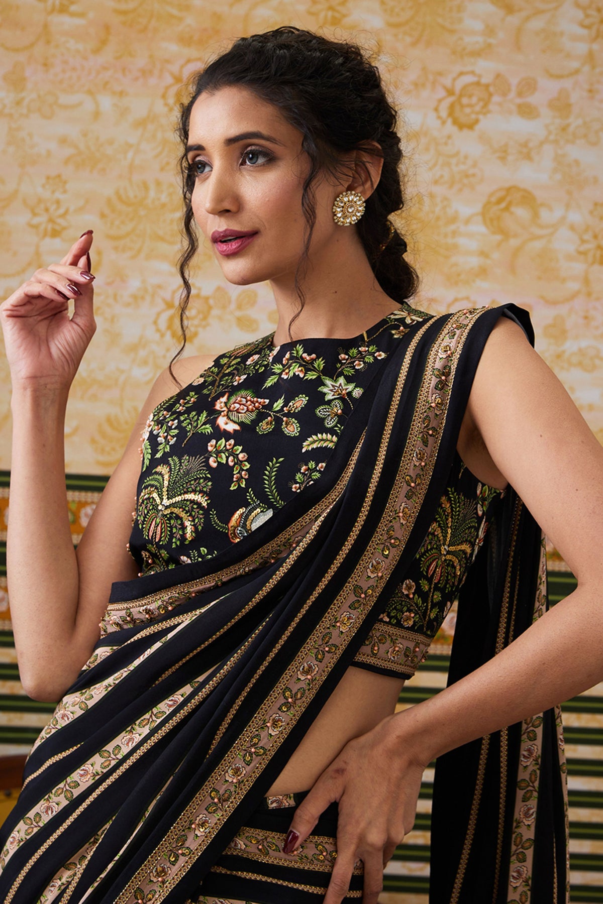 Mehr Embroidered Pre-draped Saree