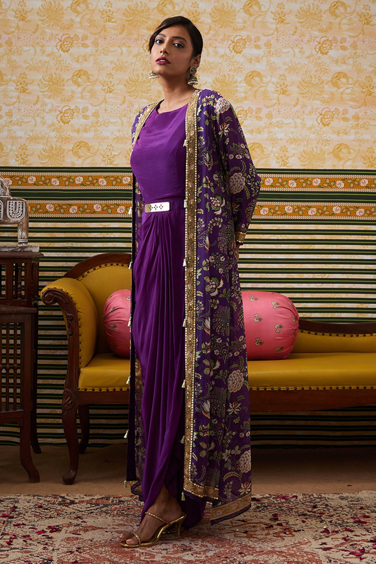 Mehr Printed Drape Dress With Jacket