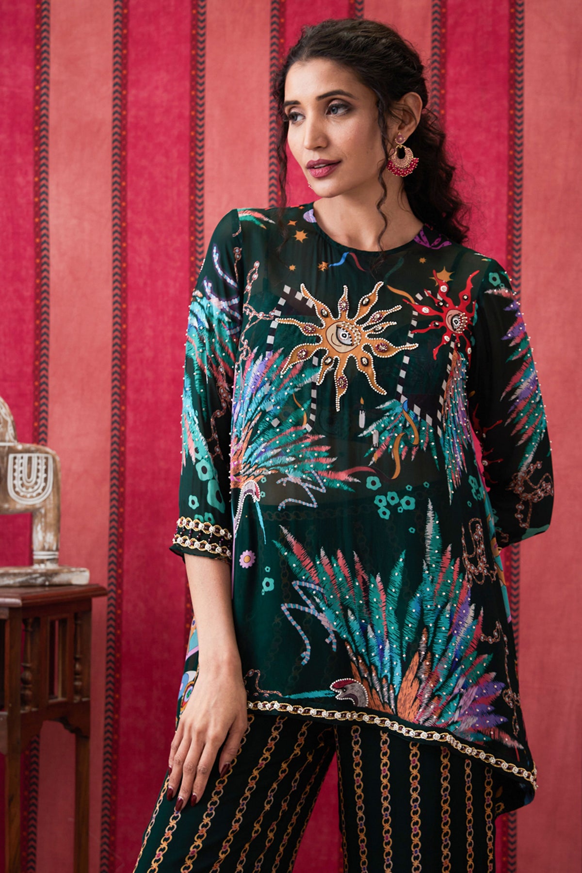 Aisha Printed Co-ord Set With Organza Top