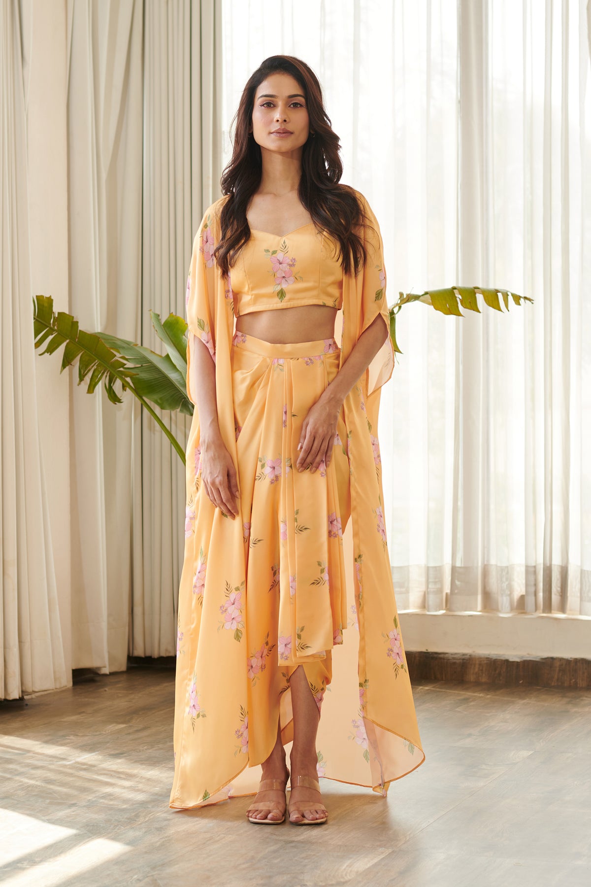 Jasmine Yellow Bralette, Skirt &amp; Cape Set