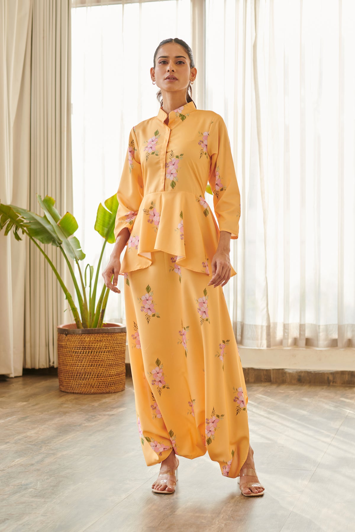 Jasmine Yellow Peplum Dhoti Jumpsuit