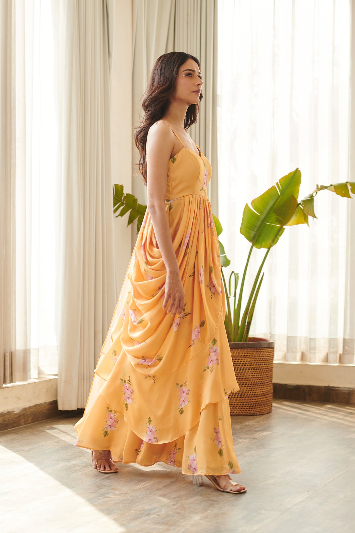 Jasmine Yellow Ruffle Saree Dress