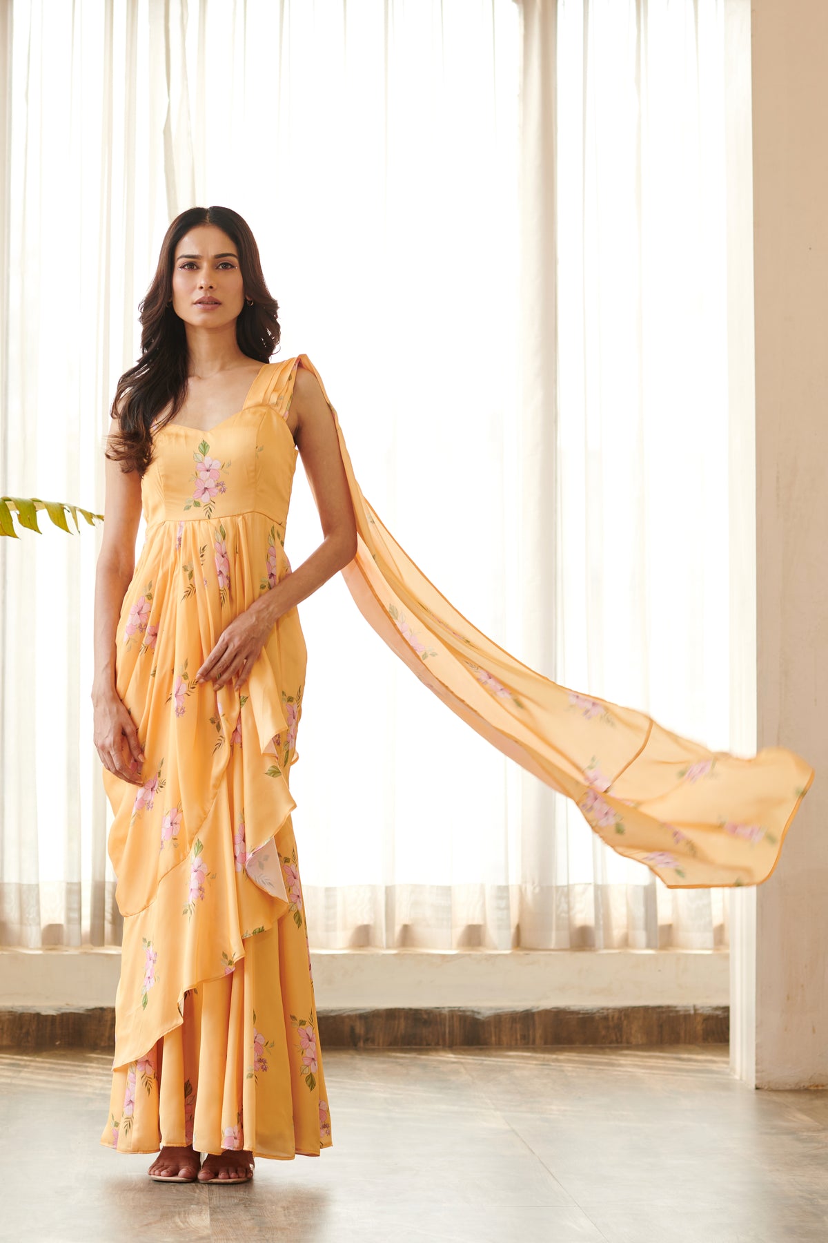 Jasmine Yellow Ruffle Saree Dress