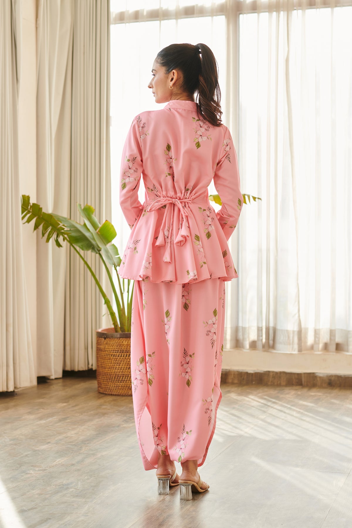 Taffy Pink Peplum Dhoti Jumpsuit