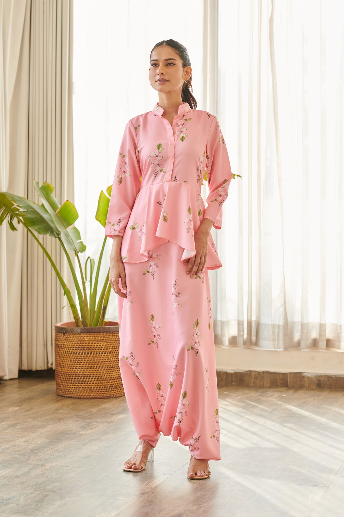 Taffy Pink Peplum Dhoti Jumpsuit