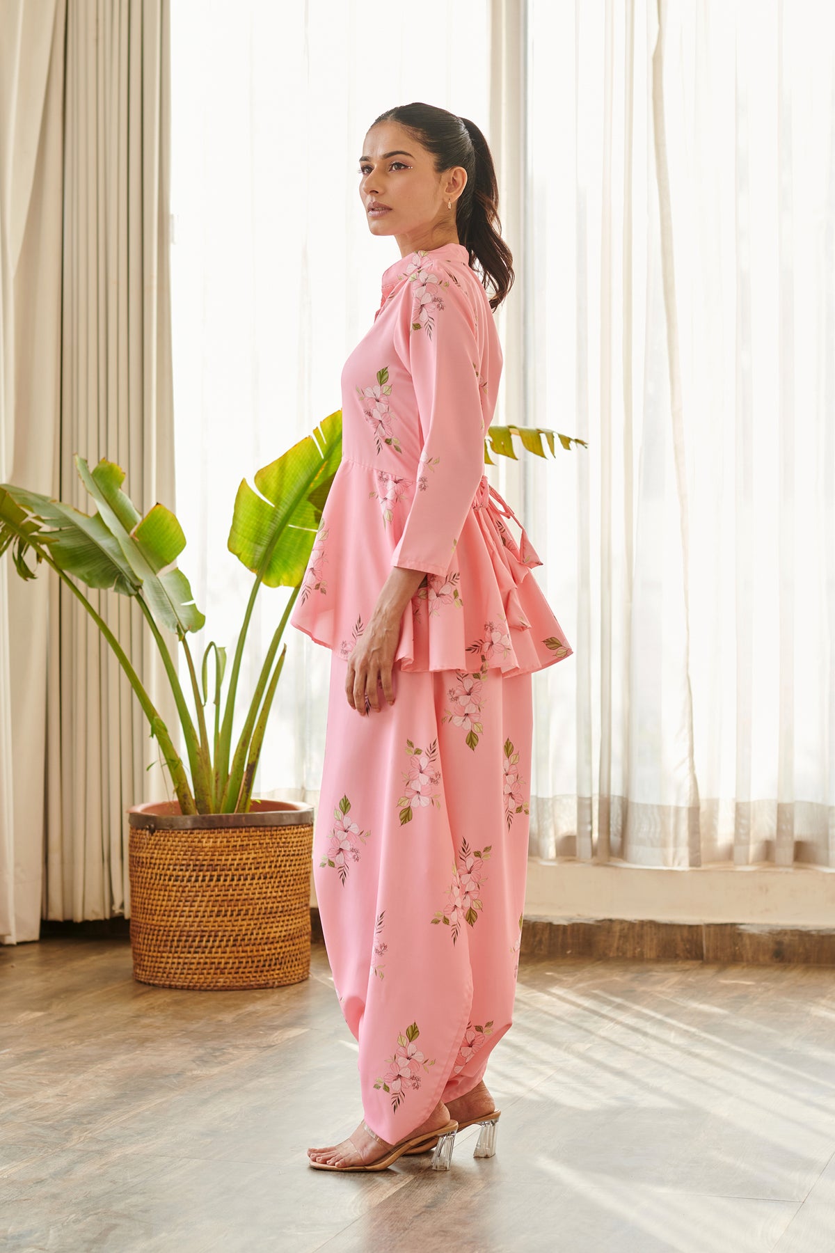 Taffy Pink Peplum Dhoti Jumpsuit