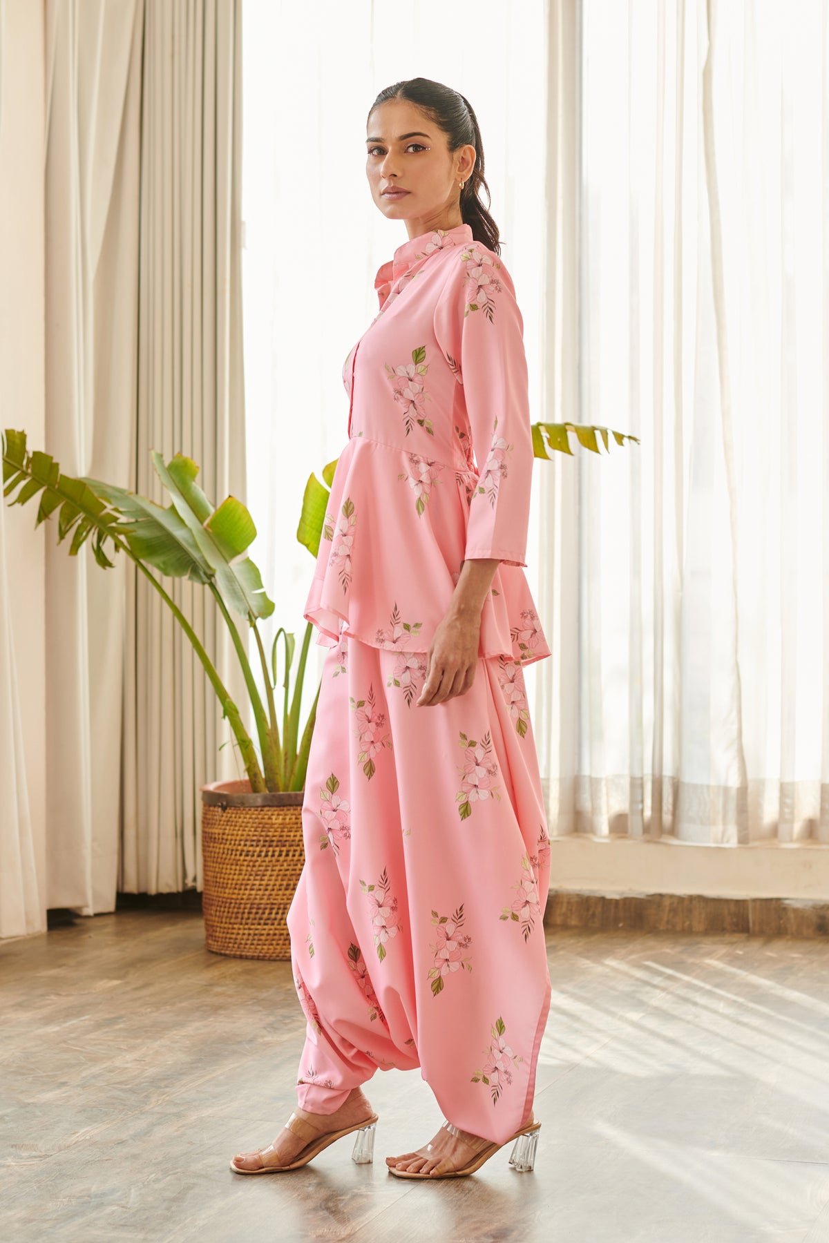 Taffy Pink Peplum Dhoti Jumpsuit