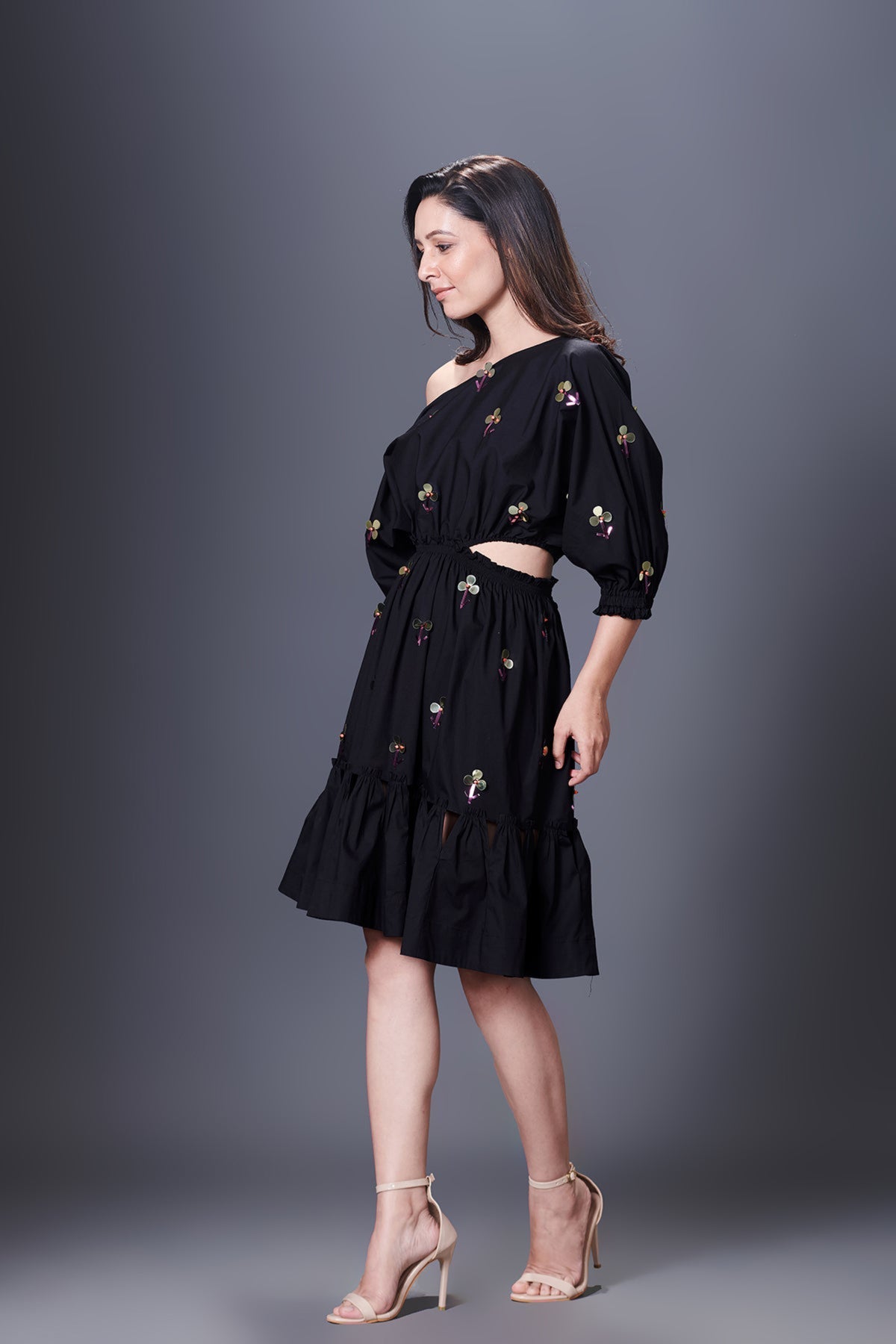 Black  Off-Shoulder Side Cutout Dress