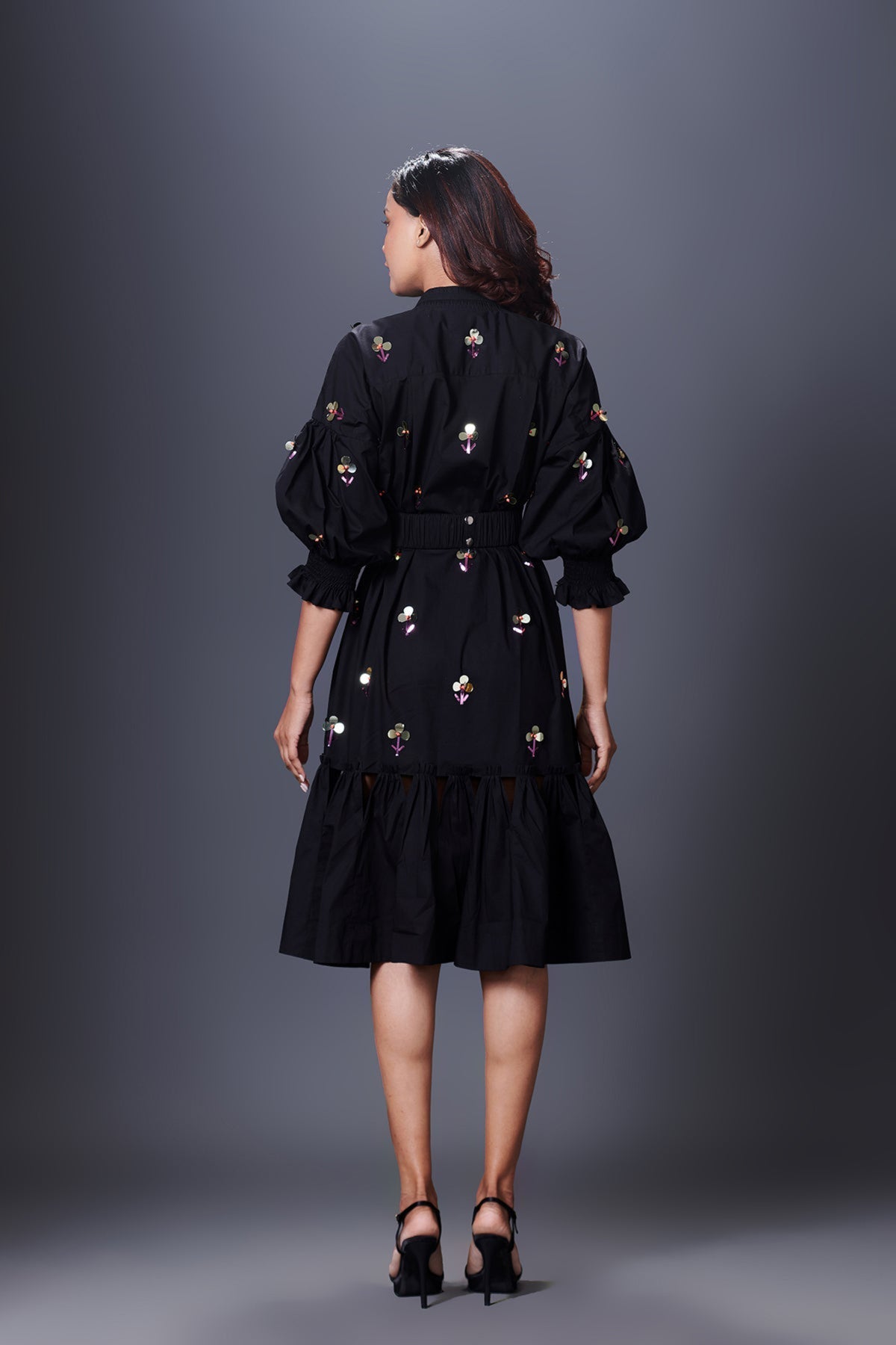 Black Chinese Collar Puffed Dress