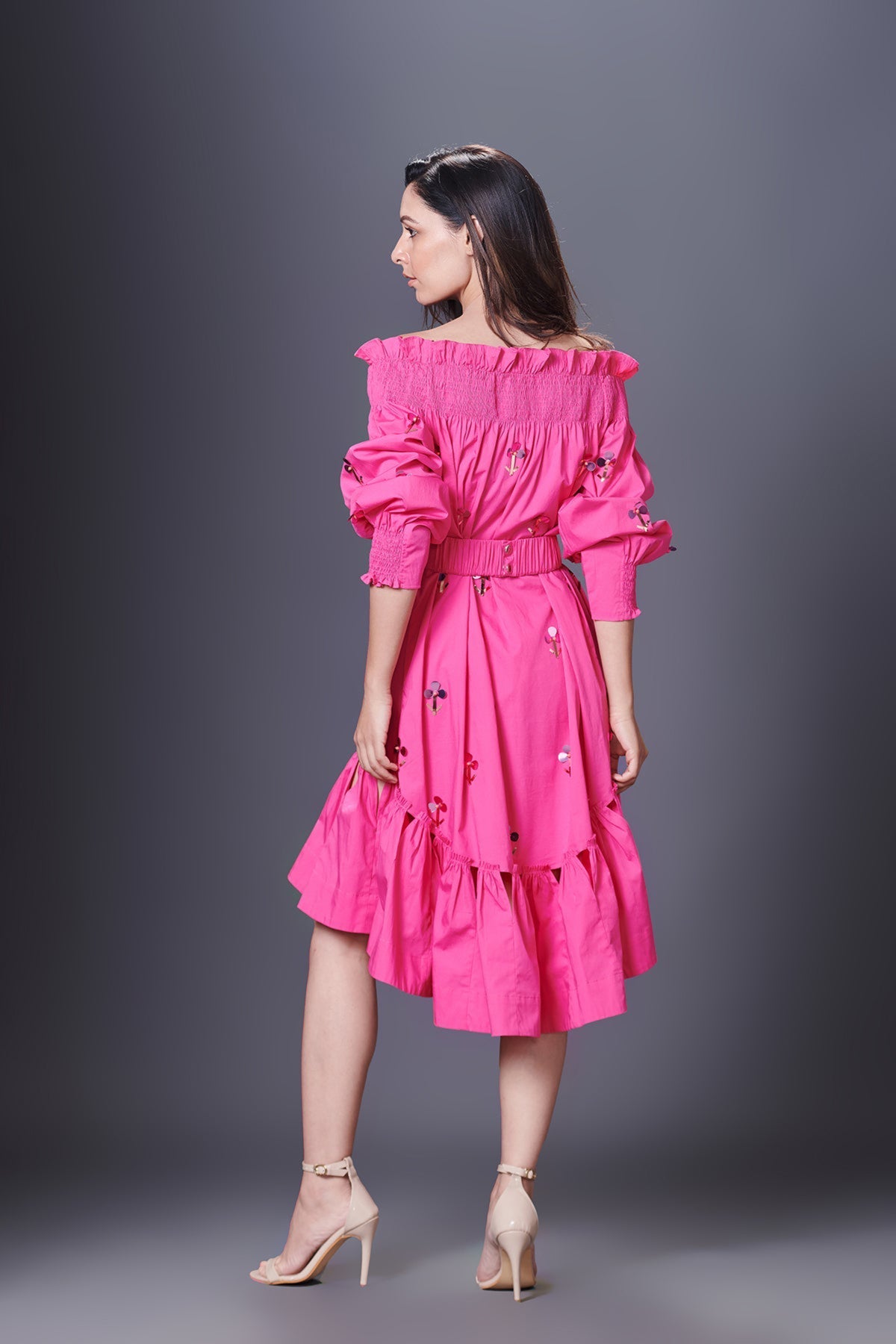 Pink  High-Low Dress Comes With Belt