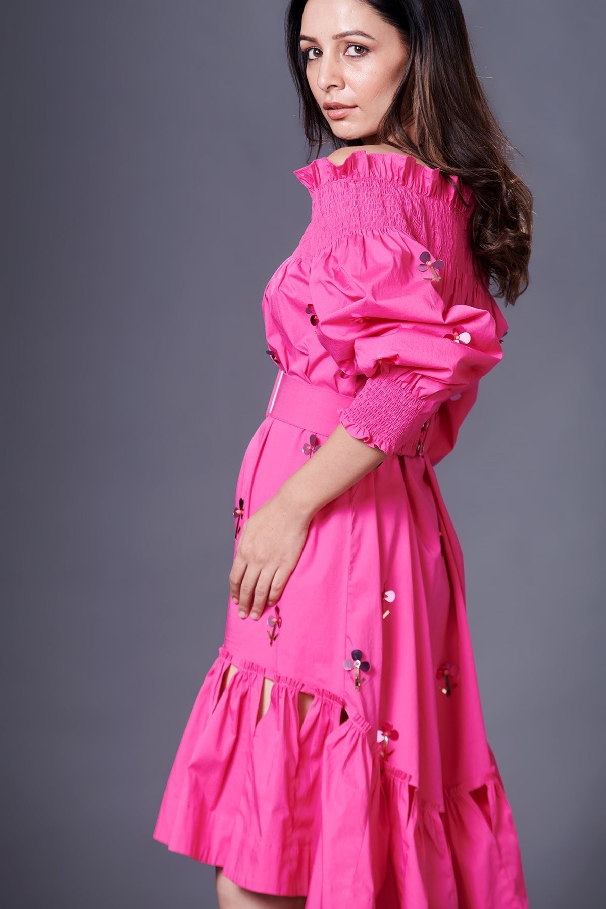 Pink  High-Low Dress Comes With Belt