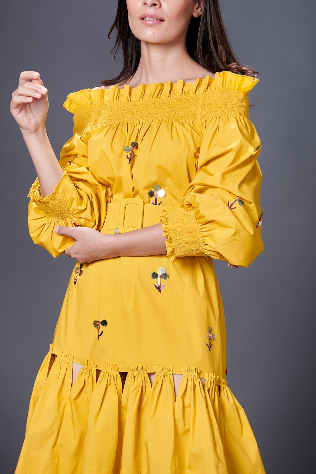 Yellow High-Low Dress With Belt