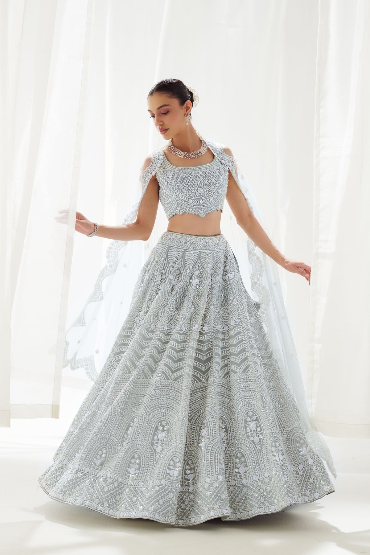 Grey Organza Lehenga  Set