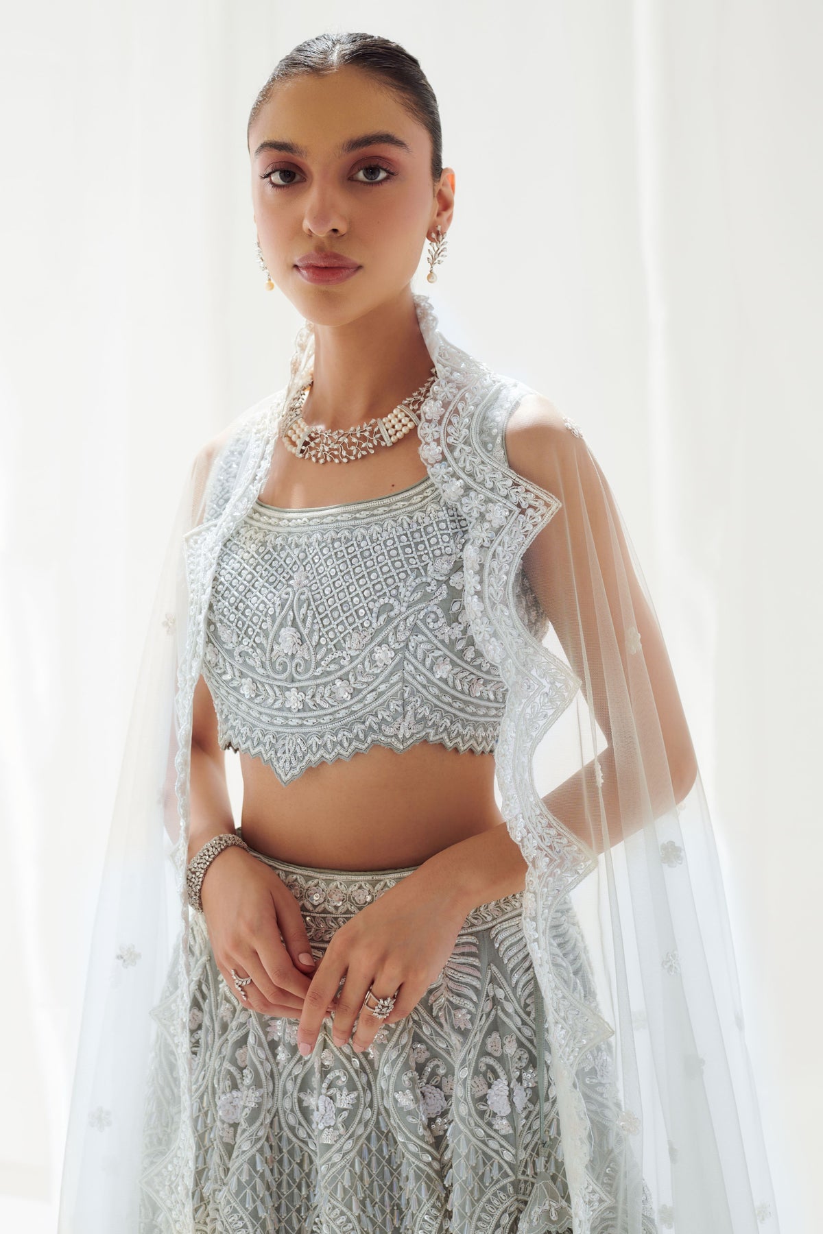 Grey Organza Lehenga  Set