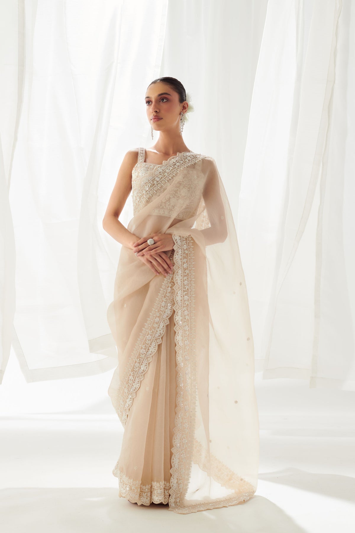 Beige Organza Saree