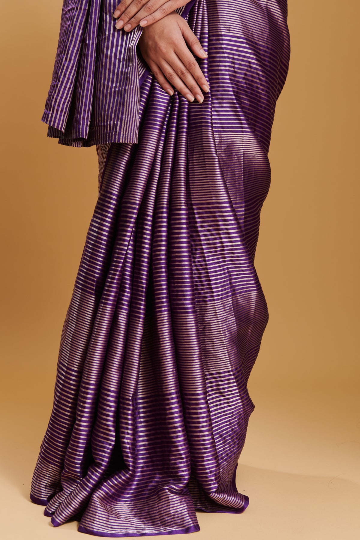 Purple Silken Ripples Silk Satin Saree