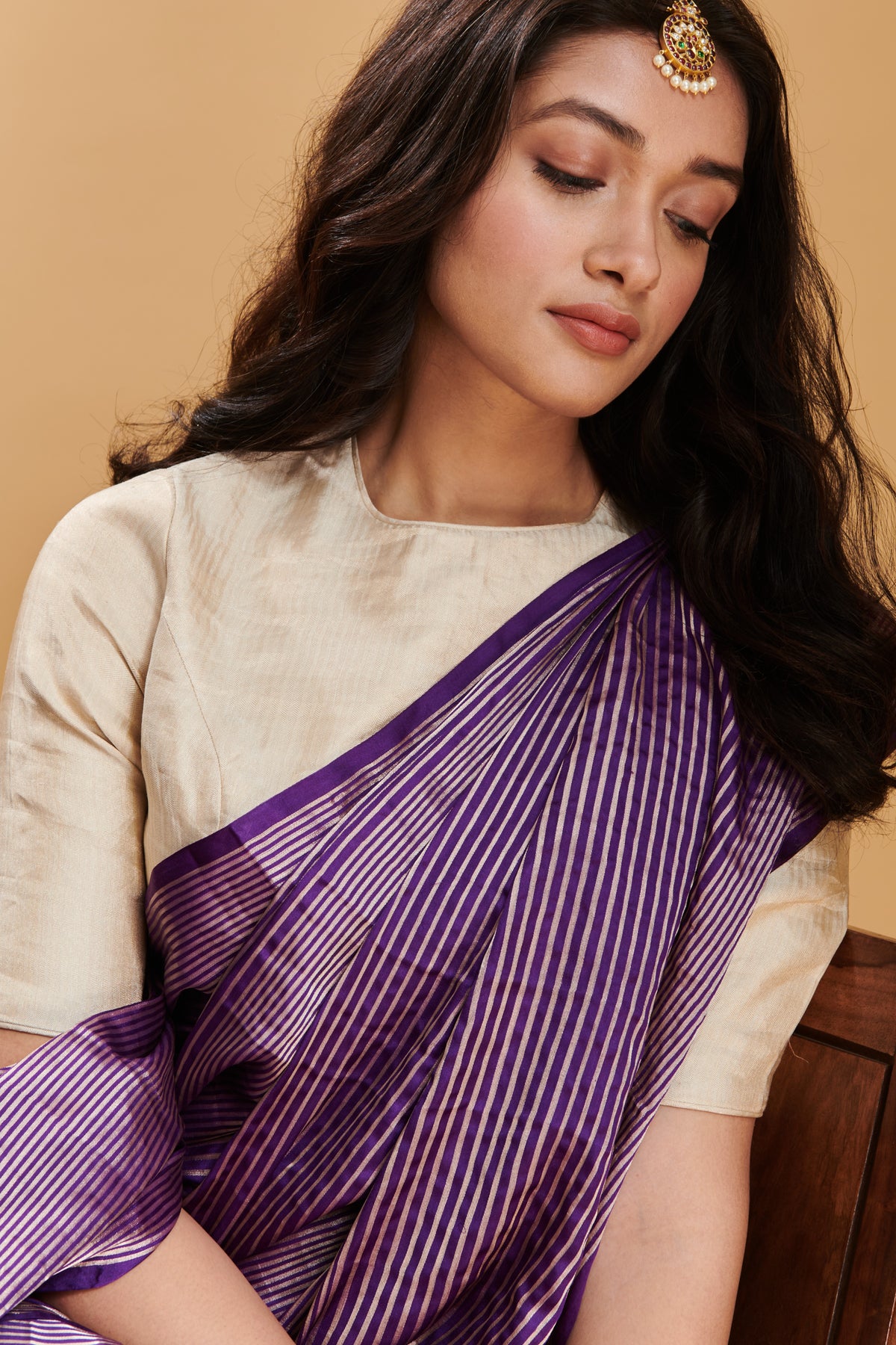 Purple Silken Ripples Silk Satin Saree