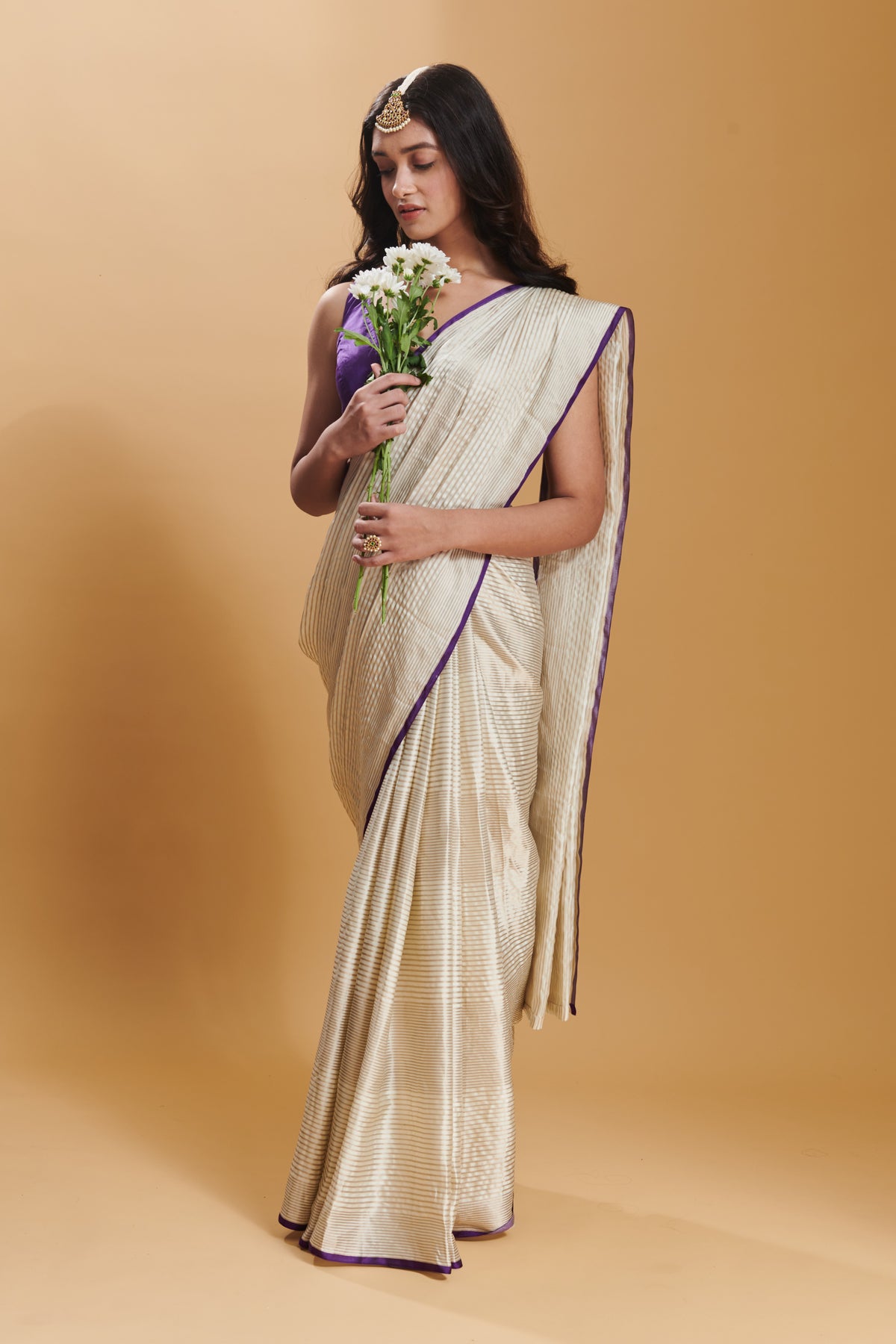 Ivory Silken Ripples Silk Satin Saree