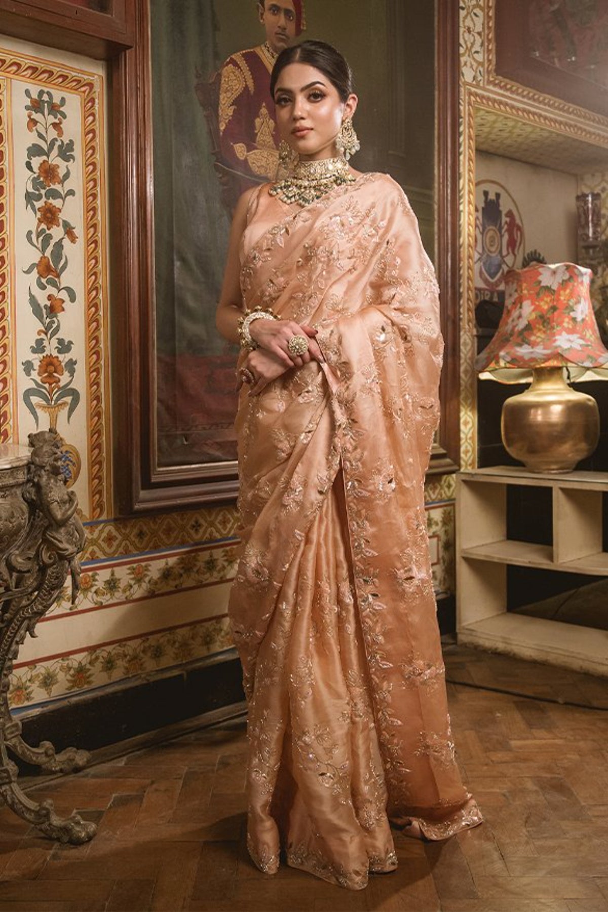 Powder Peach Saree Set