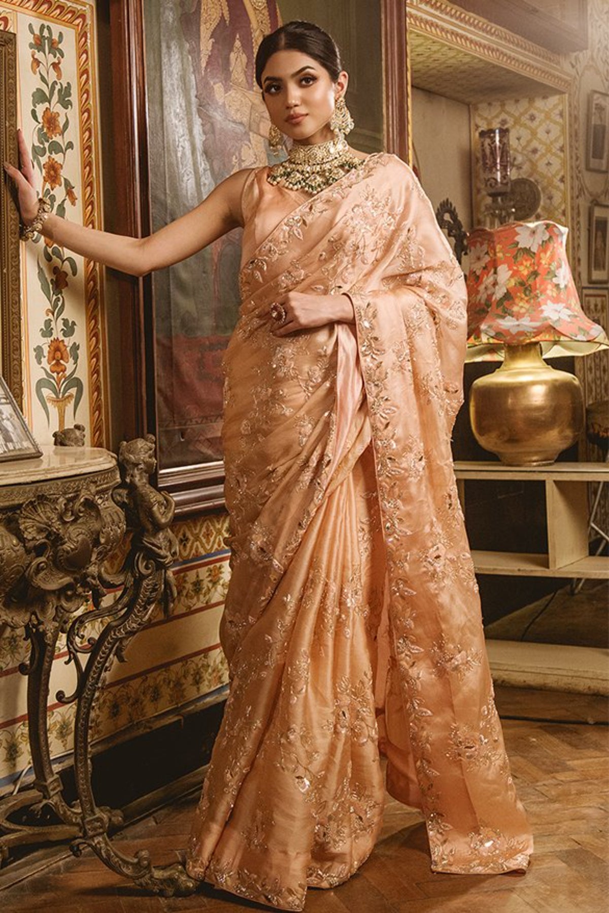 Powder Peach Saree Set