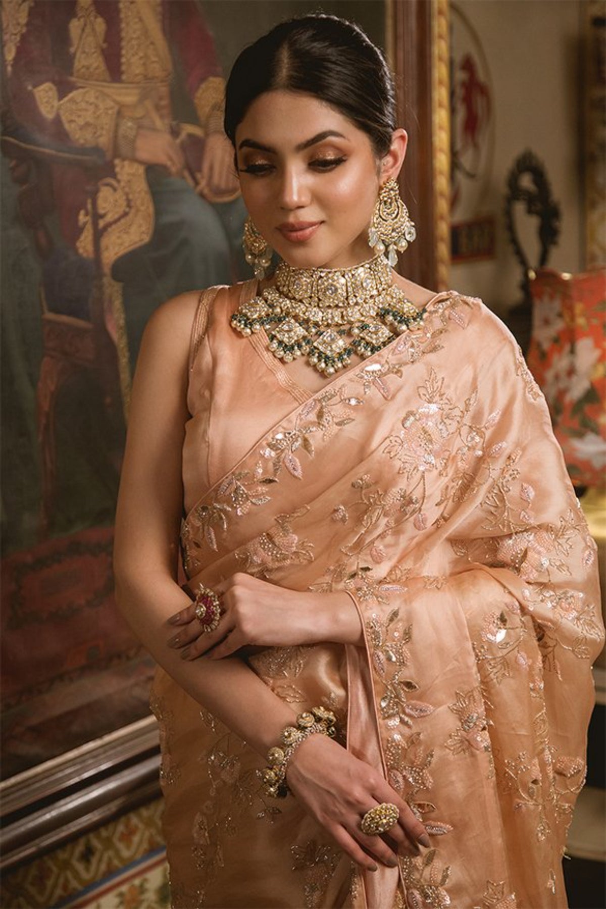 Powder Peach Saree Set