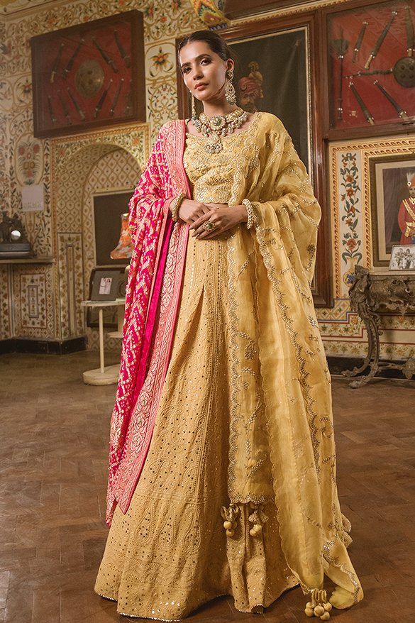 Lucknowi Yellow Lehenga Set