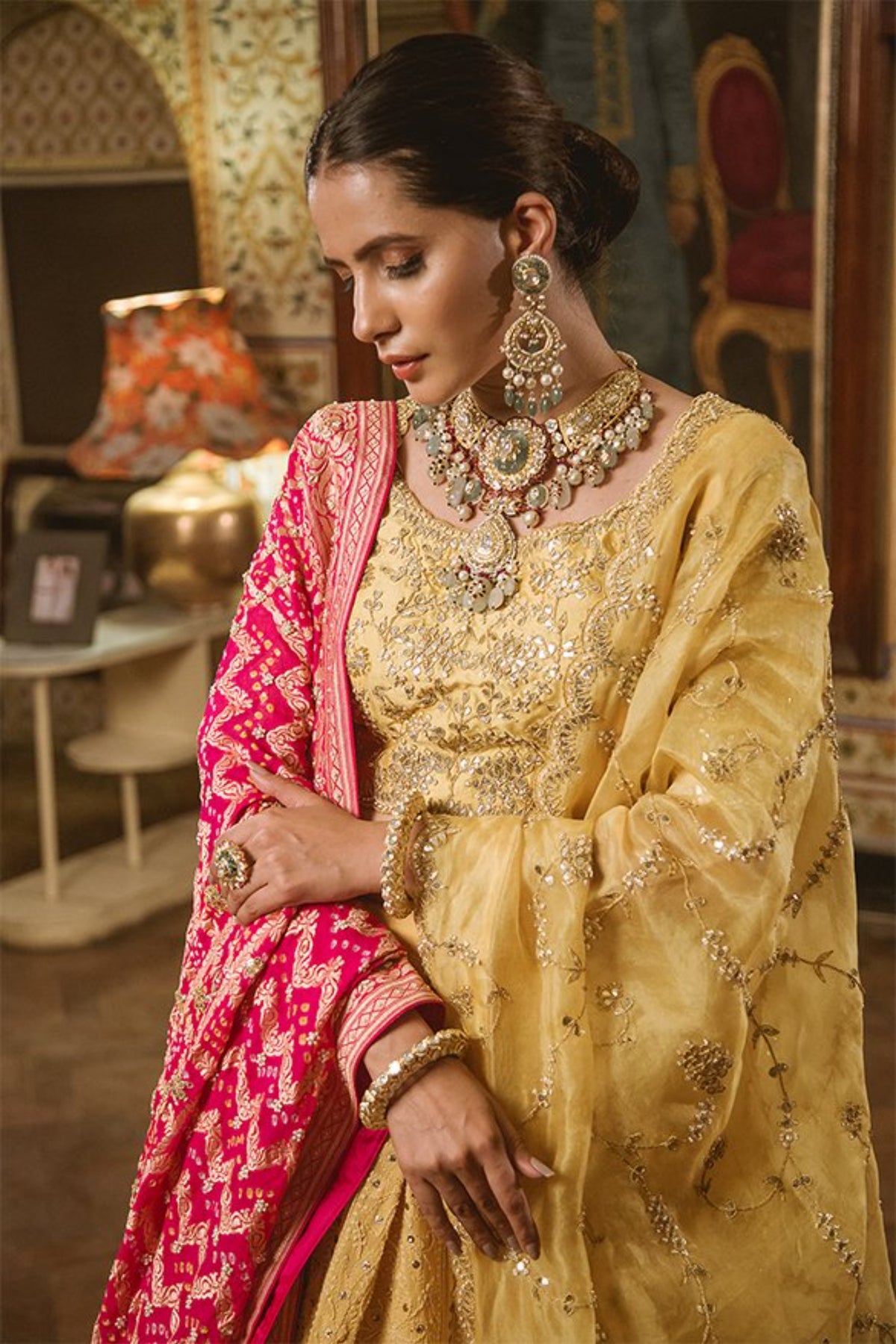 Lucknowi Yellow Lehenga Set