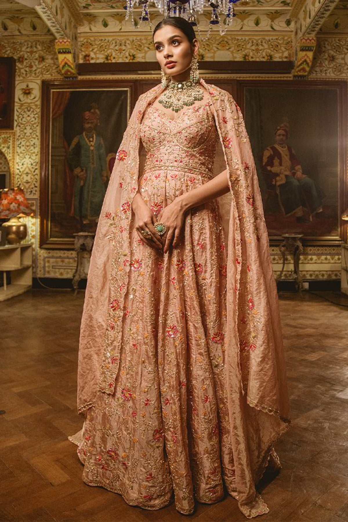 Powder Peach Gown With Dupatta