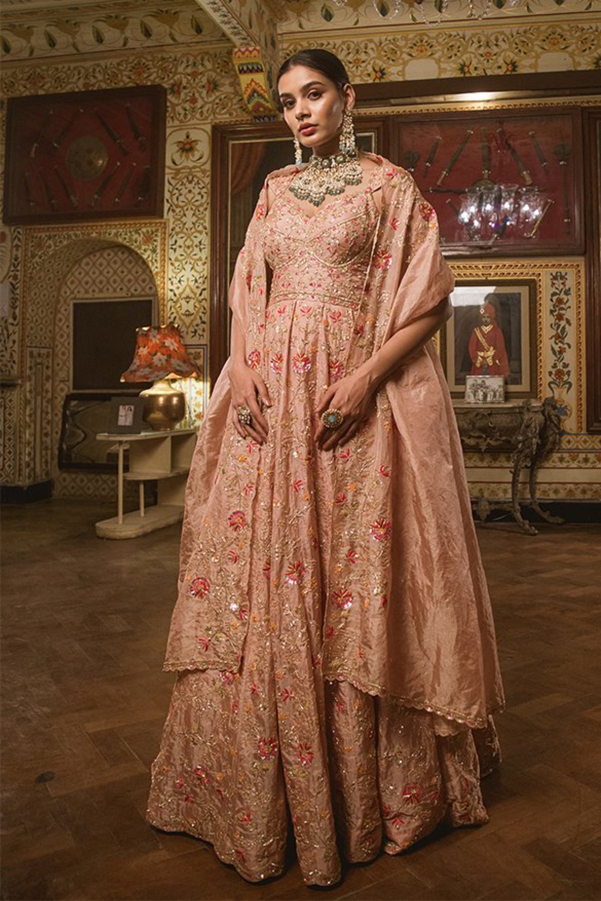 Powder Peach Gown With Dupatta