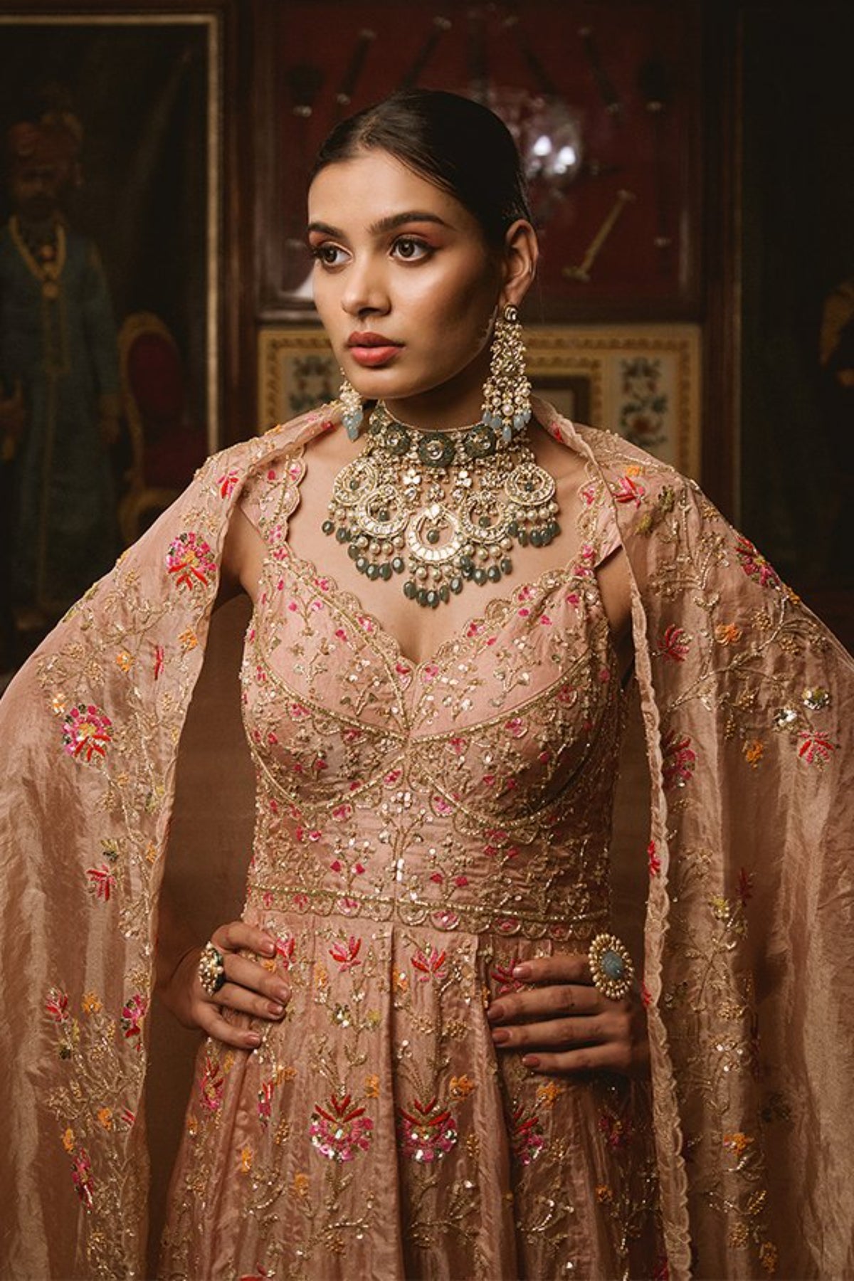 Powder Peach Gown With Dupatta