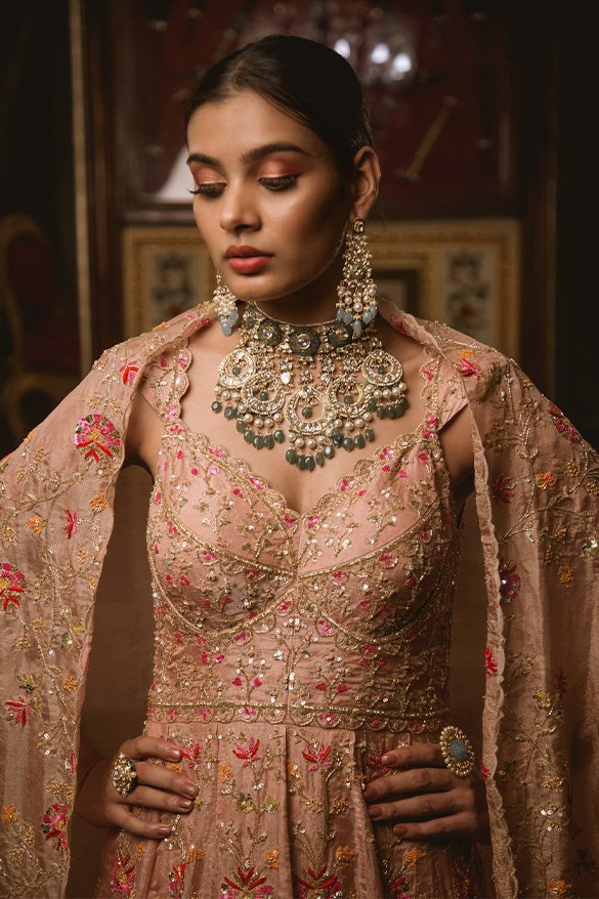 Powder Peach Gown With Dupatta