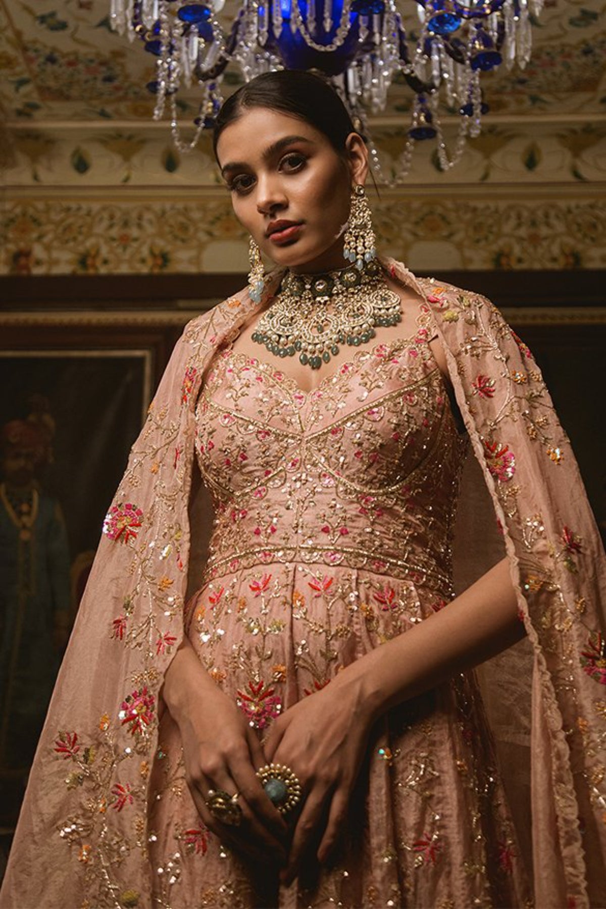 Powder Peach Gown With Dupatta