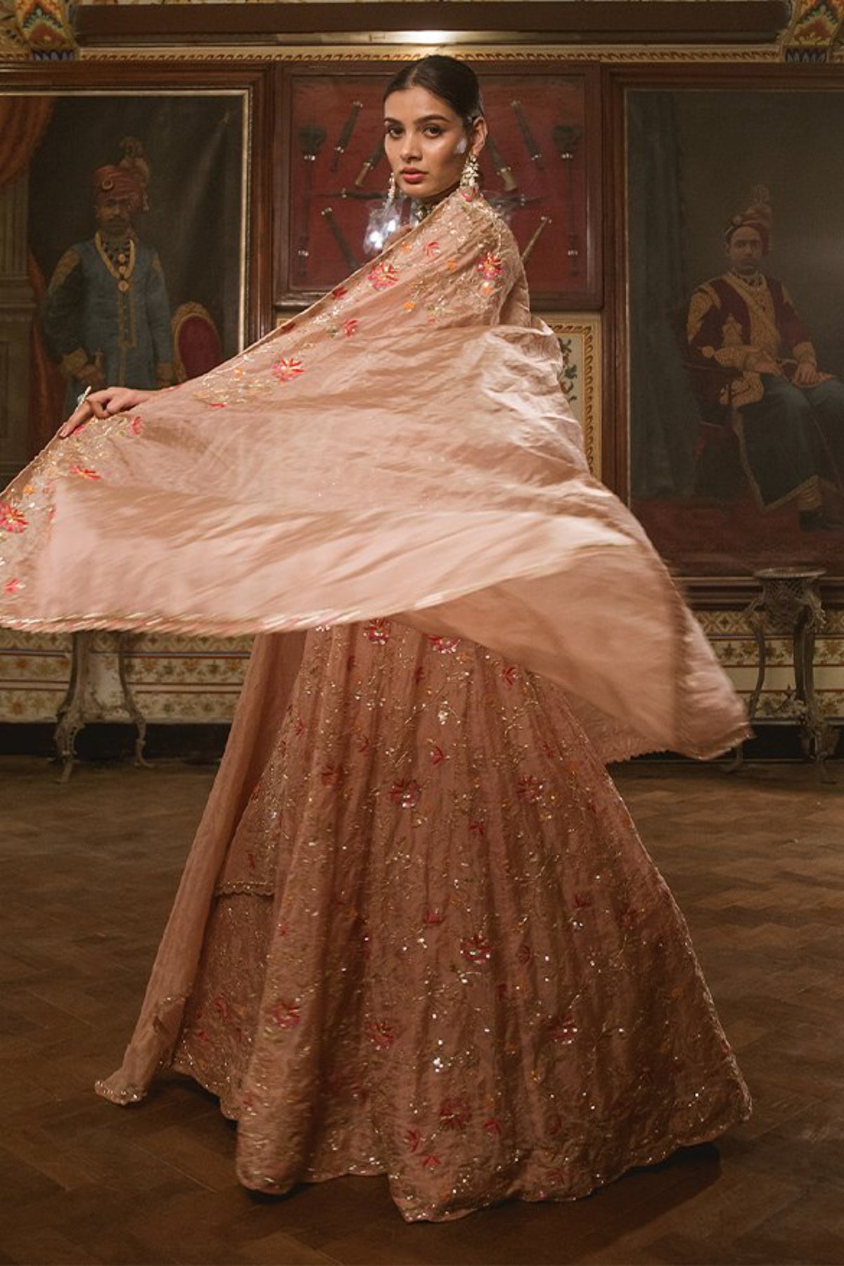 Powder Peach Gown With Dupatta
