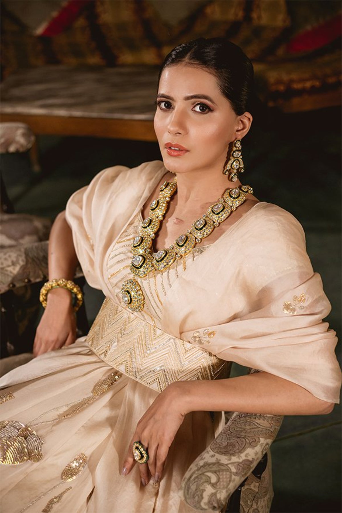 Ivory Gown With Dupatta