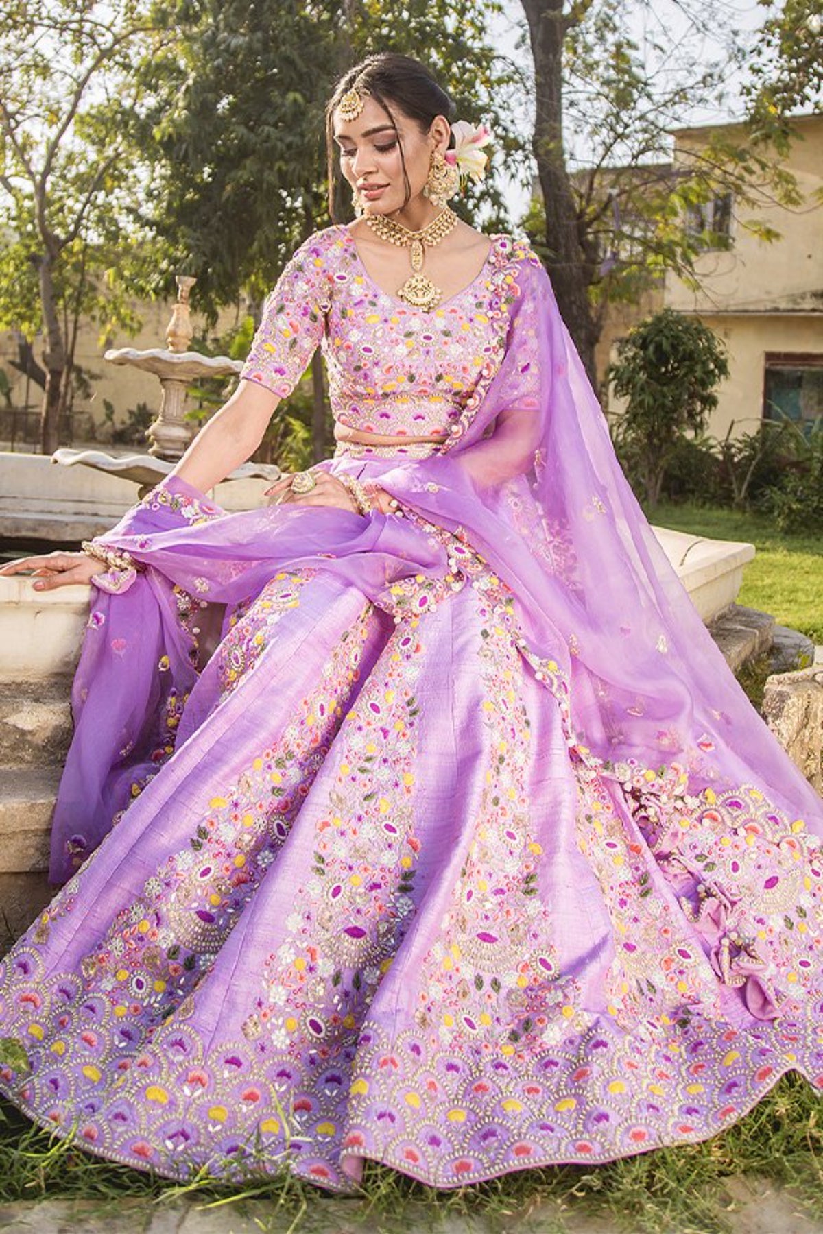 Mauve Raw Silk Lehenga Set