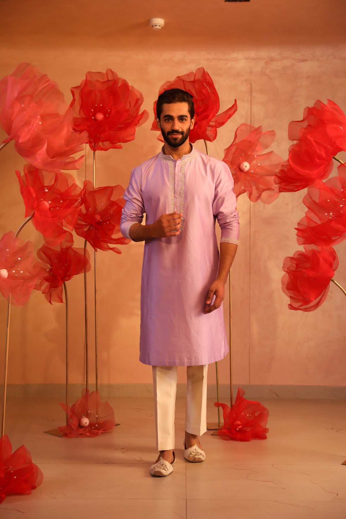 Lavender embroided kurta set