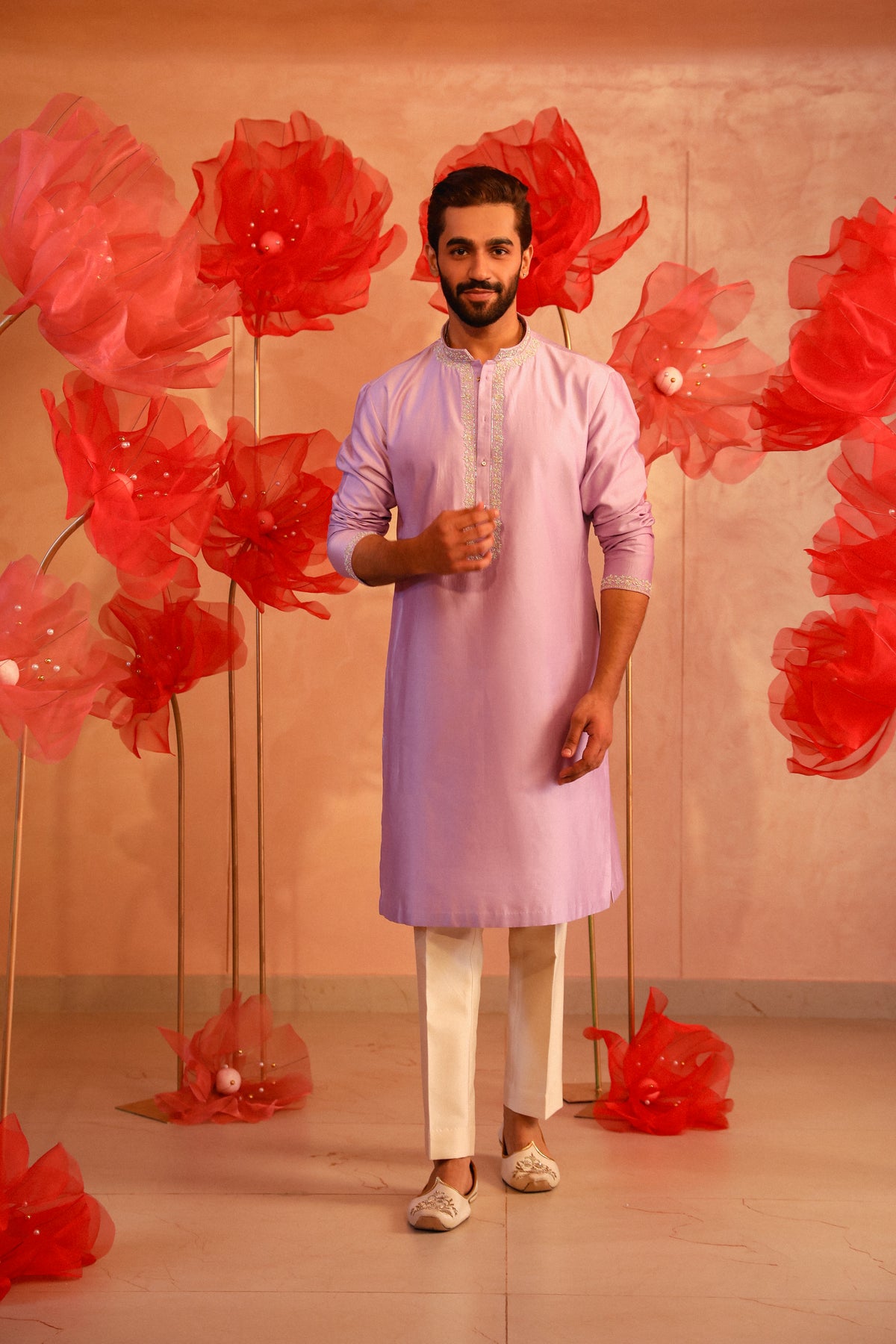 Lavender embroided kurta set