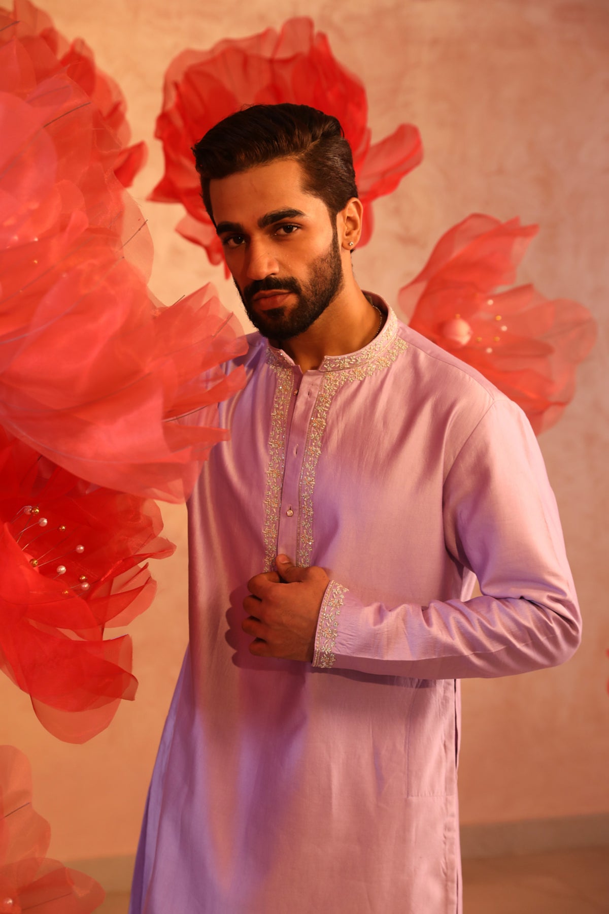 Lavender embroided kurta set