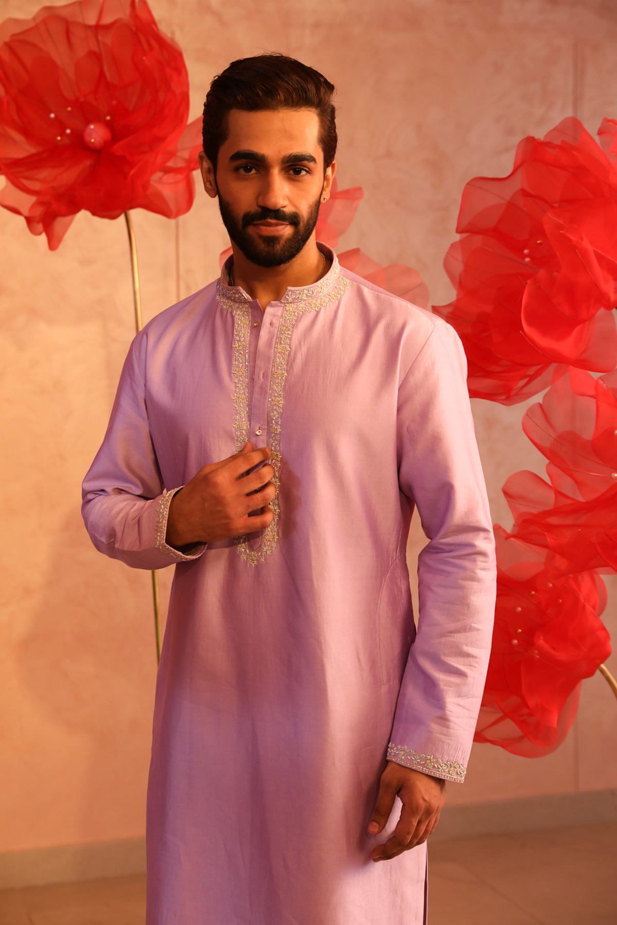 Lavender embroided kurta set