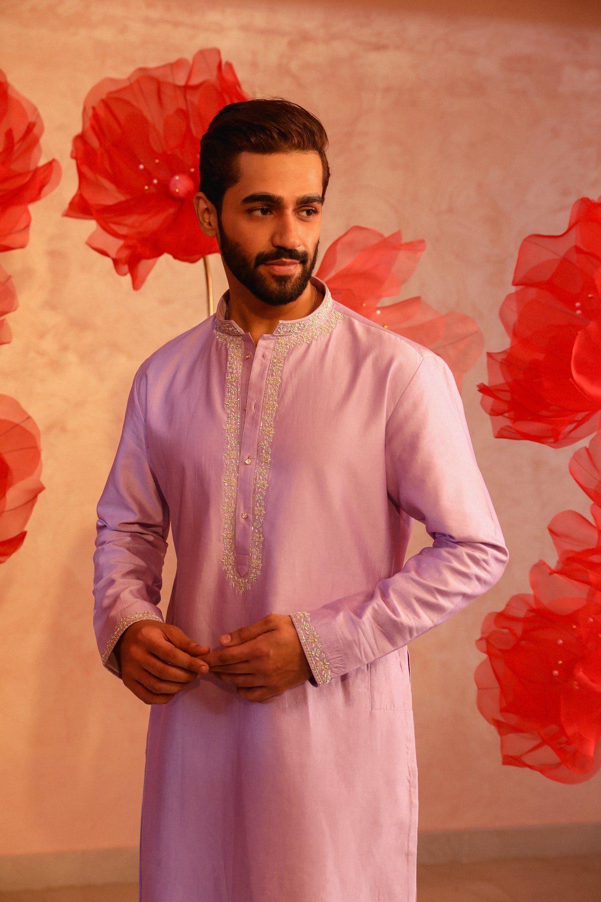 Lavender embroided kurta set