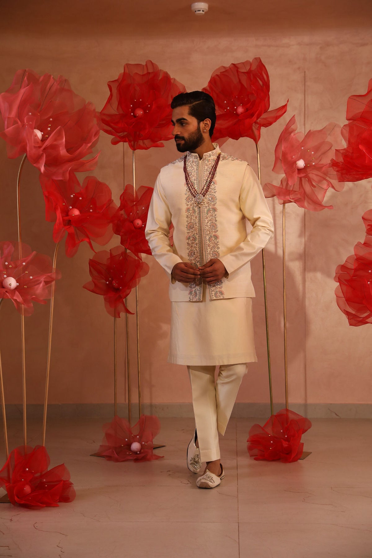 Calming ivory embroided bandi set