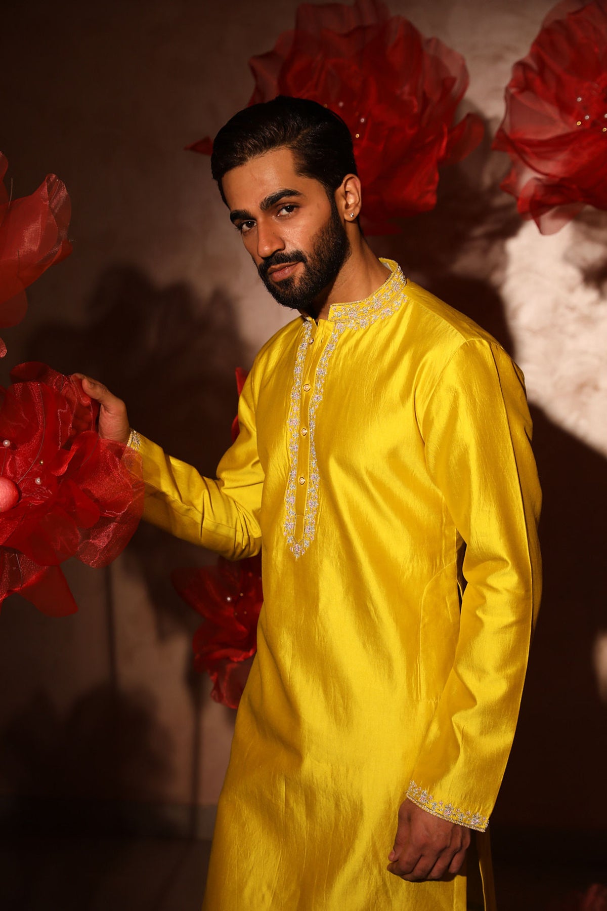 Yellow embroided kurta set