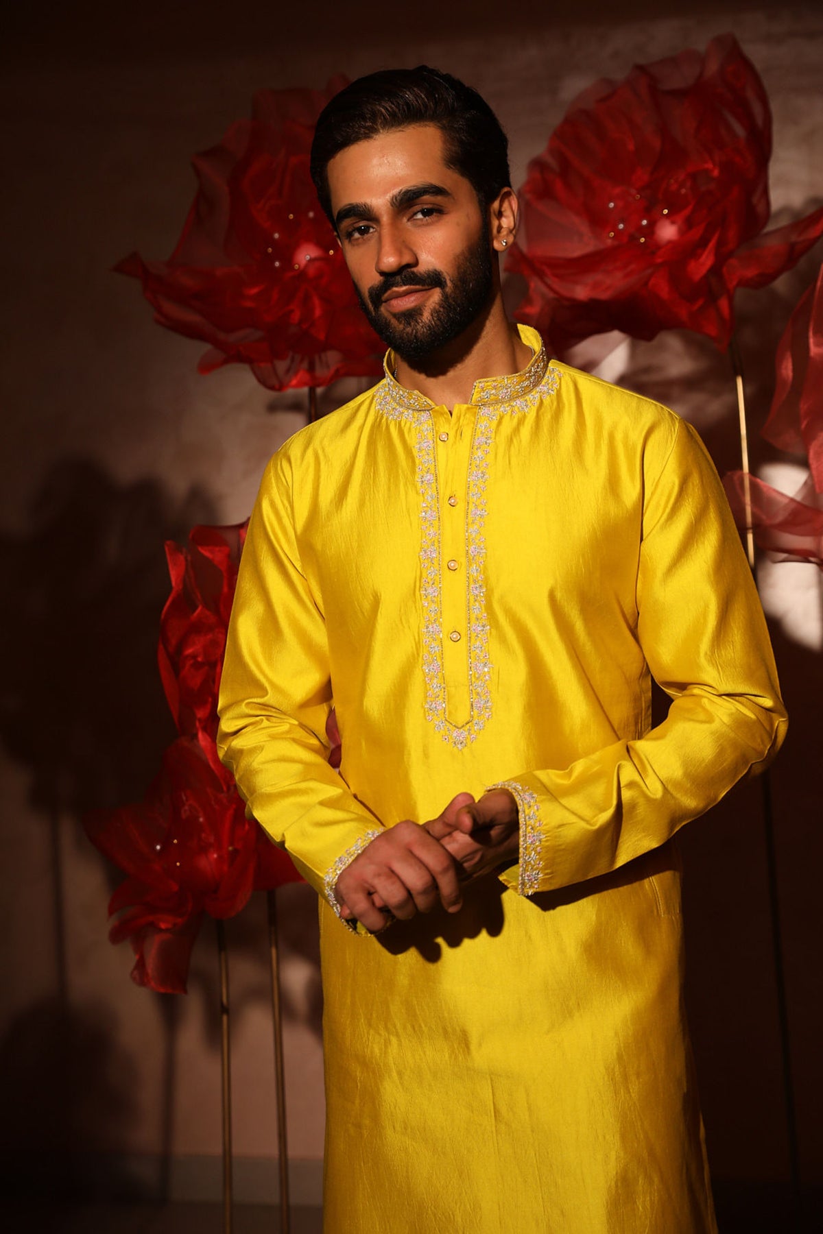 Yellow embroided kurta set